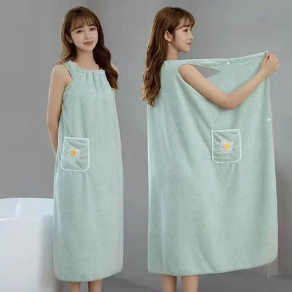 Toalla de baño para el hogar, para mujeres, usable, para adultos, absorbente de agua, poliéster, para cabello seco, falda, estilo largo, para baño, lavable, bata de baño