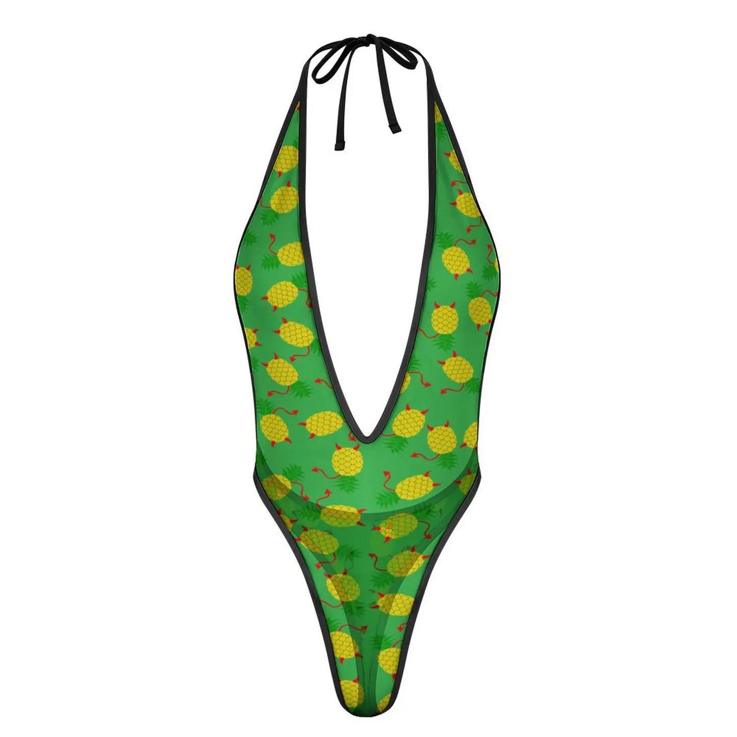 Traje de baño de una pieza para mujer, monokini con escote en V profundo, espalda descubierta y estampado de piña al revés, traje de baño sexy