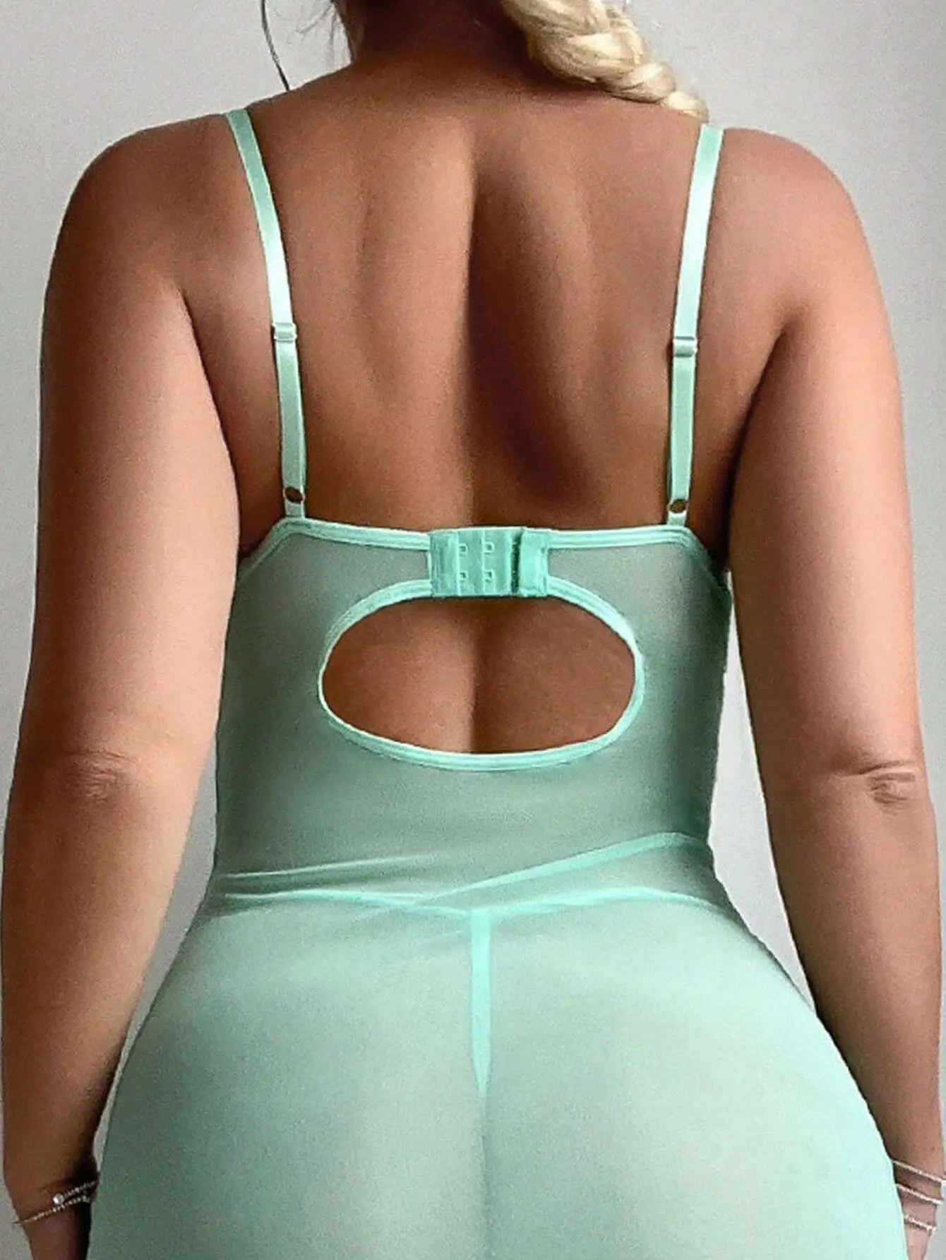 Lencería Porno Sexy de Tul, Encaje Atractivo, Espalda Abierta y Abertura Alta, Azul Claro, Ropa Interior Sexy para Mujer.