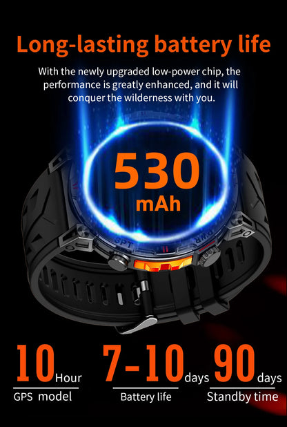 Reloj inteligente con GPS para hombre, pulsera deportiva con control del ritmo cardíaco, Bluetooth, llamadas, 530 mAh, resistente al agua hasta 3 ATM, 2025
