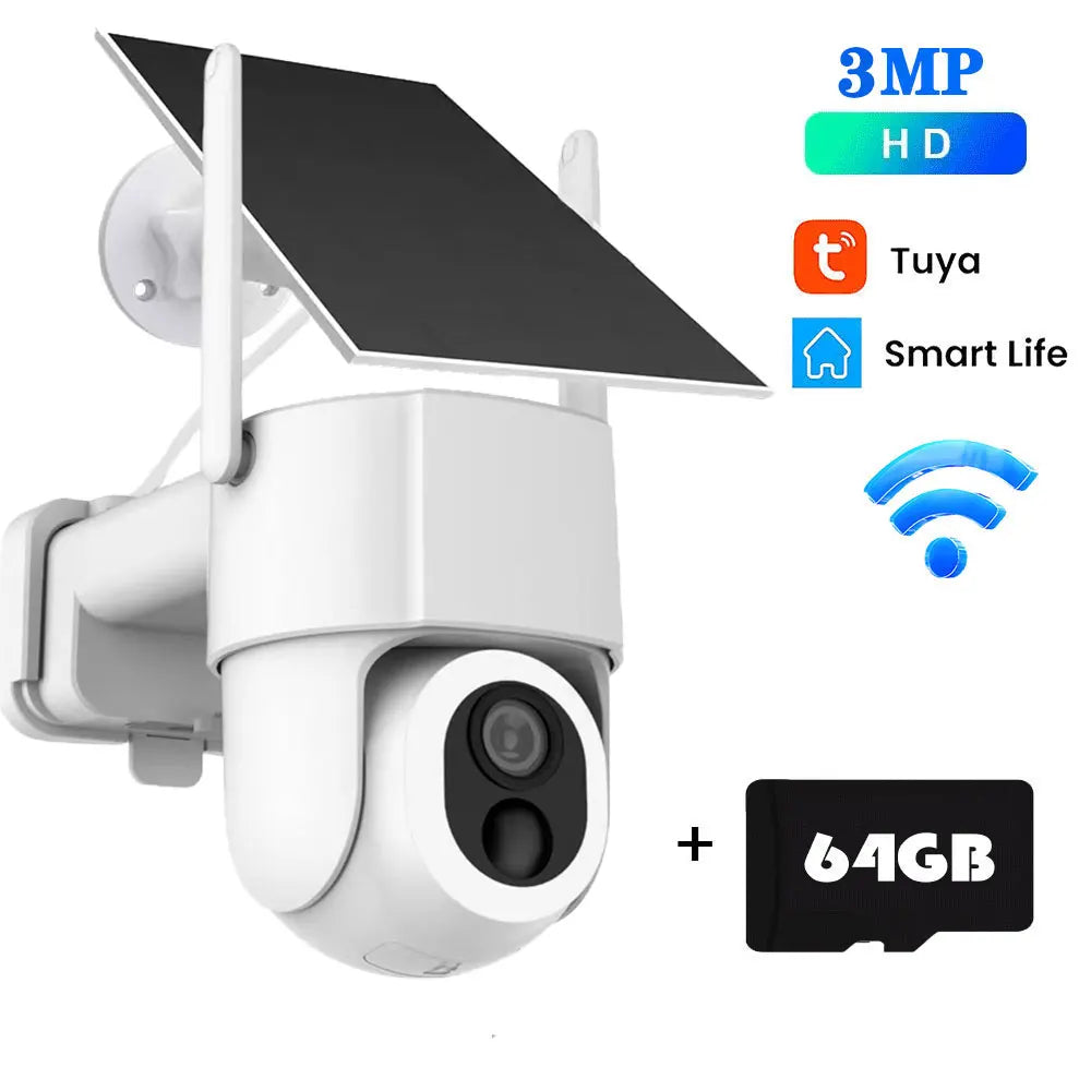 Cámara de seguridad WiFi solar Tuya para exteriores, inalámbrica, 5MP, batería de bajo consumo, cámara PTZ, detección de movimiento PIR, videovigilancia CCTV