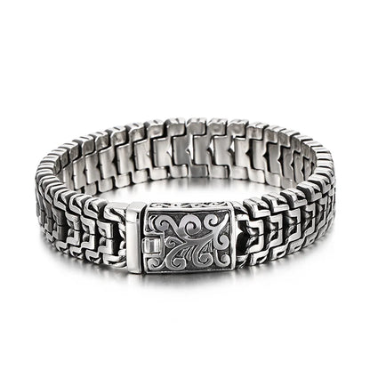 Pulsera de cadena motera de 16 mm que combina elementos modernos y retro - Acero inoxidable 316L - KB123643-BDJX