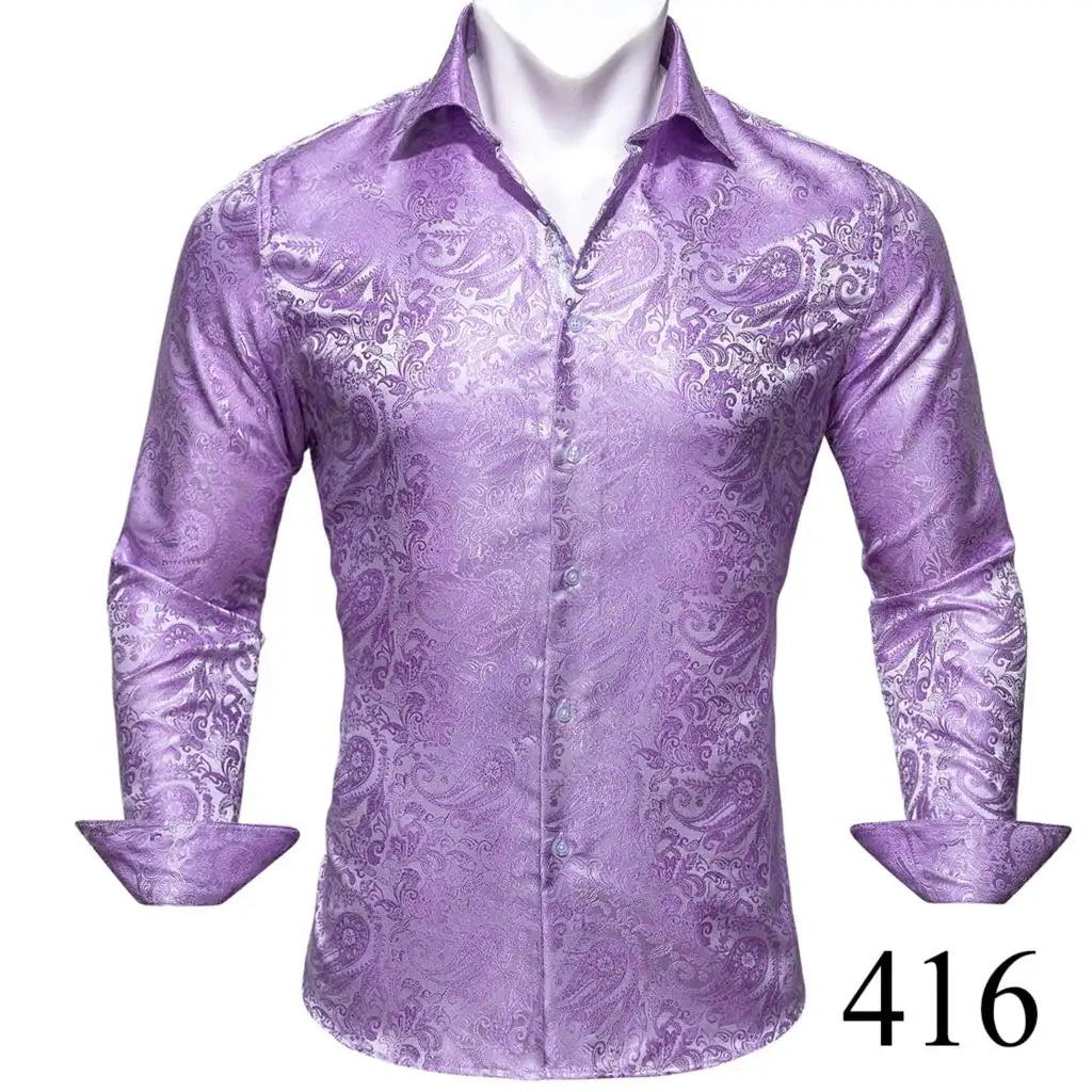 Camisas clásicas negras estampadas y bordadas para hombre, solapa de seda, manga larga, corte formal exquisito, ideales para eventos de negocios y fiestas. Barry.Wang CY-0407