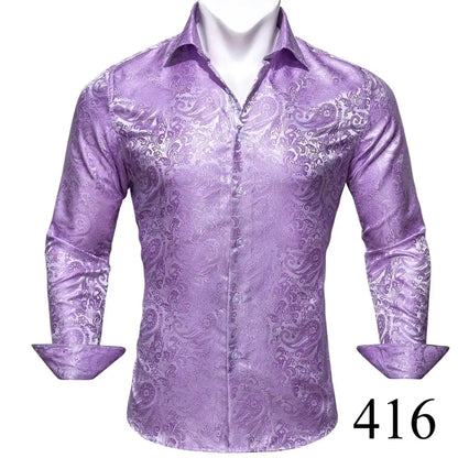 Camisas clásicas negras estampadas y bordadas para hombre, solapa de seda, manga larga, corte formal exquisito, ideales para eventos de negocios y fiestas. Barry.Wang CY-0407