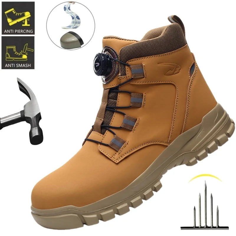Zapatos de seguridad para hombre con botón giratorio, puntera de acero, zapatillas antideslizantes, zapatos de trabajo, botas de seguridad protectoras a prueba de perforaciones.