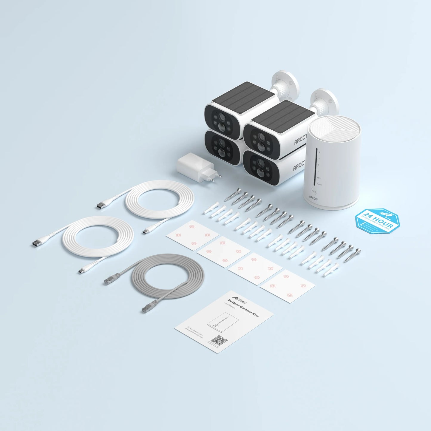 Kit de cámara ARCCTV de 4 MP con batería solar y wifi, sistema de vigilancia y alarma con sirena y detección humanoide, para exteriores.