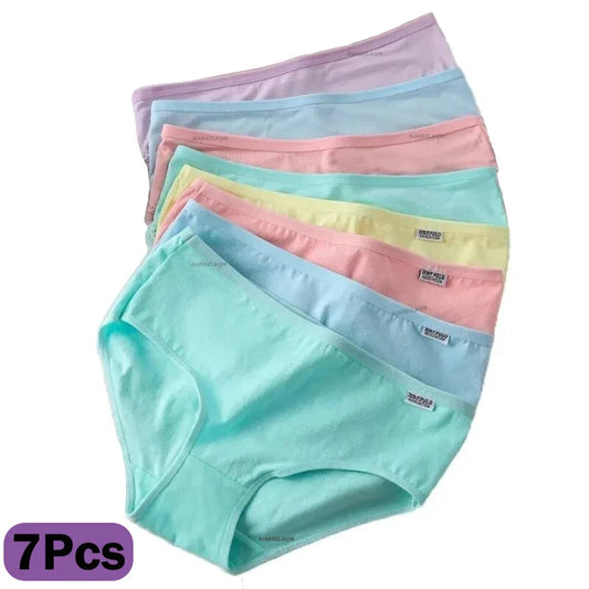 7 bragas de algodón para mujer, ropa interior sexy de talla grande, lencería suave y transpirable, ropa interior femenina de color liso.