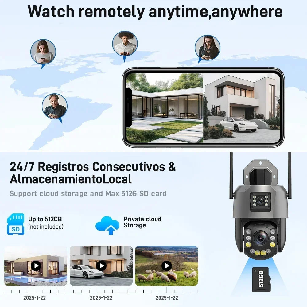 Cámara PTZ de 8 MP con zoom 50x, Wi-Fi, doble lente, 4K, zoom 20x, cámara de vigilancia exterior, visión infrarroja de largo alcance (120 m), compatible con ONVIF.