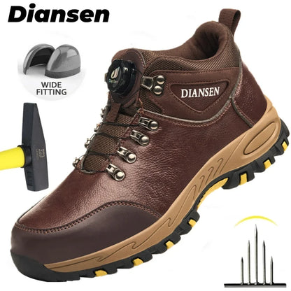 Zapatos de seguridad para hombre con botón giratorio, puntera de acero, zapatillas de trabajo indestructibles, botas de trabajo a prueba de perforaciones, calzado para hombre.