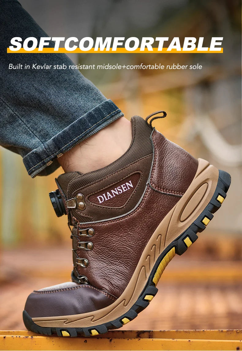 Zapatos de seguridad para hombre con botón giratorio, puntera de acero, zapatillas de trabajo indestructibles, botas de trabajo a prueba de perforaciones, calzado para hombre.