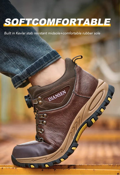 Zapatos de seguridad para hombre con botón giratorio, puntera de acero, zapatillas de trabajo indestructibles, botas de trabajo a prueba de perforaciones, calzado para hombre.
