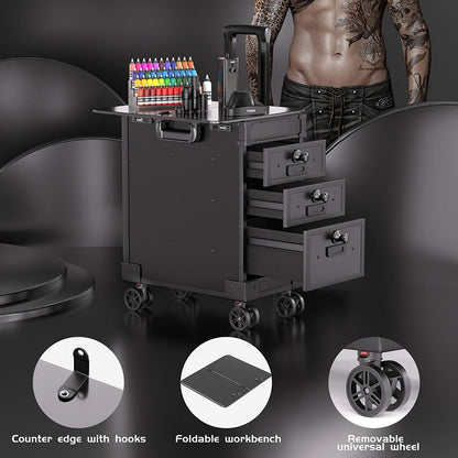 Maleta de tatuaje TAIDU con tres cajones, de poliuretano y ABS, para viaje, con gran espacio de almacenamiento para equipo de tatuaje.