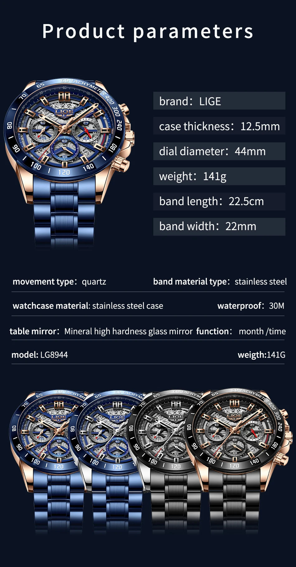 LIGE 2024 Nuevo Reloj para Hombre, Marca Top, Lujo, Hueco, Reloj para Hombre, Impermeable, Deportivo, Cuarzo, Cronógrafo, Reloj de Pulsera para Hombre, Relogio Masculino