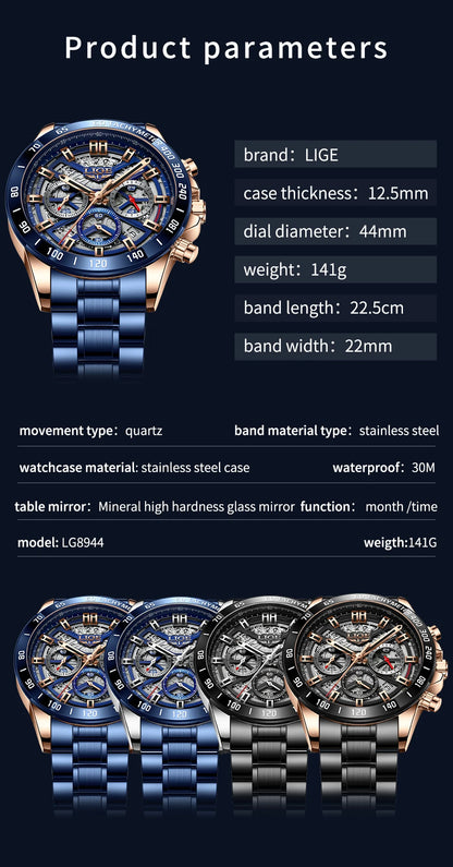 LIGE 2024 Nuevo Reloj para Hombre, Marca Top, Lujo, Hueco, Reloj para Hombre, Impermeable, Deportivo, Cuarzo, Cronógrafo, Reloj de Pulsera para Hombre, Relogio Masculino