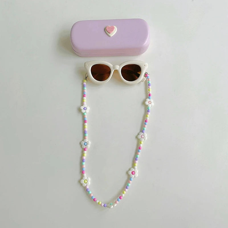 Caja de almacenamiento con collar y gafas de sol para niños, conjunto de gafas de sol para niñas, accesorios de viaje para playa, regalo para niños de 2 a 8 años