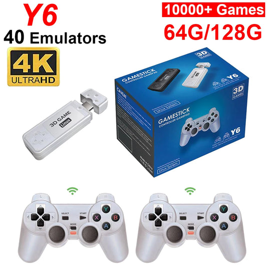 Consola de videojuegos Y6 con salida 4K HD y dos controladores inalámbricos 2.4G, más de 10 000 juegos para PSP/PS1/N64/CP1/CP2/CP3/Neogeo/GBX/MAME