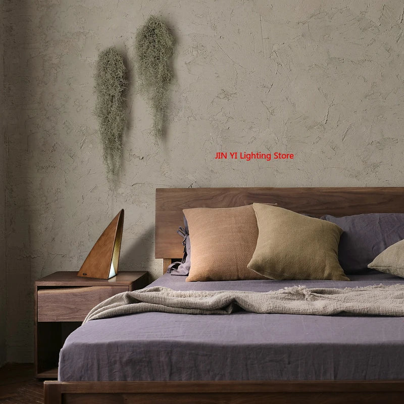 Lámpara de cama sencilla y moderna para dormitorio, luz de noche pequeña, madera maciza, iluminación creativa de ambiente USB.