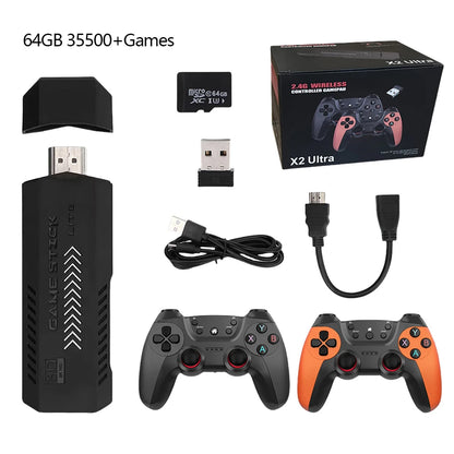 Consola de videojuegos con salida 4K HD, compatible con más de 40 sistemas de emuladores, control remoto inalámbrico para 2 jugadores, 35 000 juegos, 58 000 juegos integrados para TV