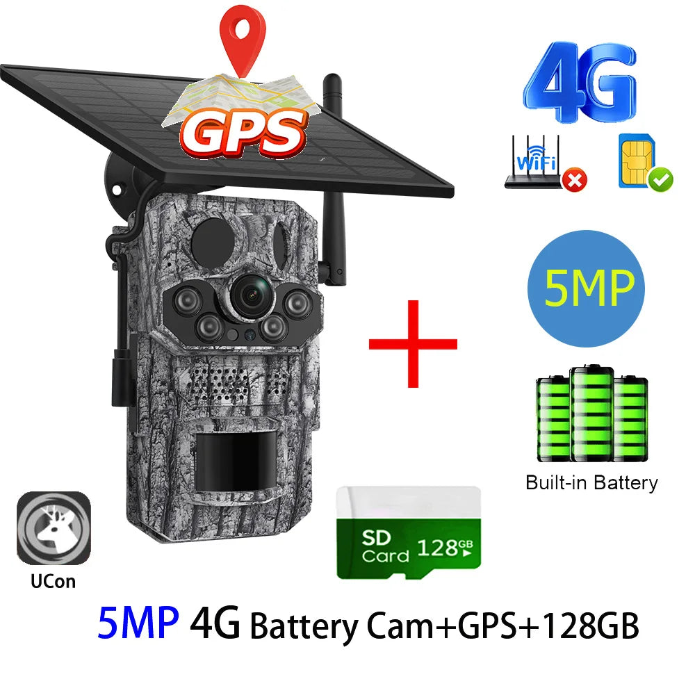 Cámara INQMEGA4G 2K 5MP con sensor de movimiento PIR, temporizador de disparo, visión nocturna, IP66, ideal para caza, senderismo, fauna silvestre, con batería y carga solar.
