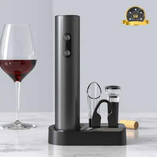 Abridor de botellas de vino eléctrico, sacacorchos automático con aireador, vertedor y cortador de papel de aluminio para cocina, bar, fiestas, regalos, batería.