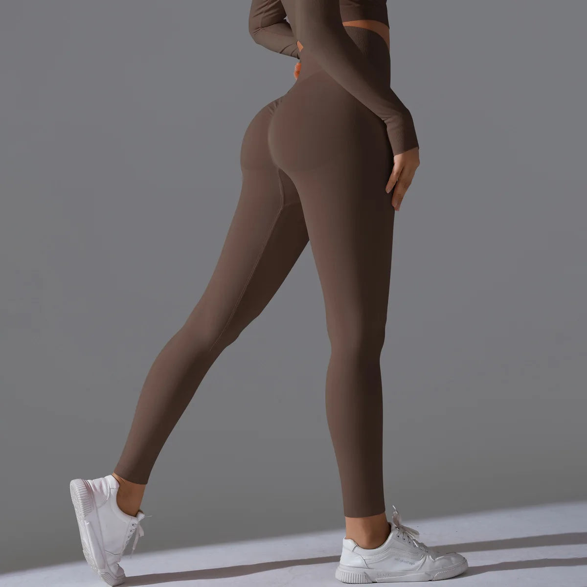 Leggings deportivos de yoga para mujer, sin costuras, cintura alta, elásticos, color sólido, para gimnasio, correr, secado rápido, realce y efecto moldeador.