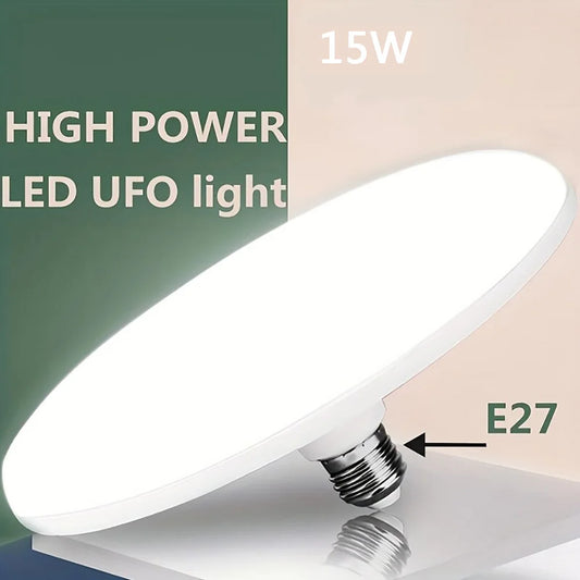 Bombilla LED CA 220 V, base E27, lámpara de bajo consumo para el hogar, 15 W, iluminación interior, luz de platillo volador, 6500 K, lámpara de techo, luz de garaje