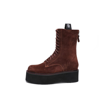 Botas de mujer de nuevo estilo con suela gruesa y cremallera trasera con cordones ajustables