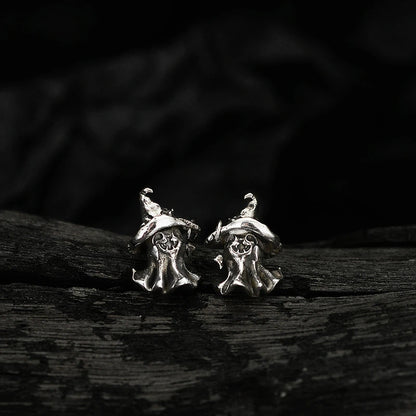 Pendientes de plata de ley 925 con forma de sombrero mágico y fantasma para mujeres y niñas, con personalidad, estética y accesorios de joyería de Halloween.