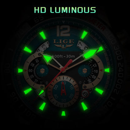 Reloj LIGE original para hombre, deportivo, de negocios, multifuncional, con calendario y código de tiempo, correa de silicona, reloj de cuarzo de marca de lujo para hombre