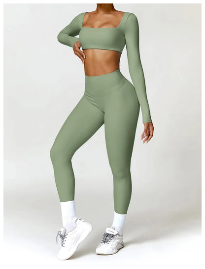 Conjunto de chándal de yoga para mujer, 2 piezas, ropa deportiva para entrenamiento, ropa deportiva, leggings de gimnasio, sujetador de fitness, top corto, trajes deportivos de manga larga
