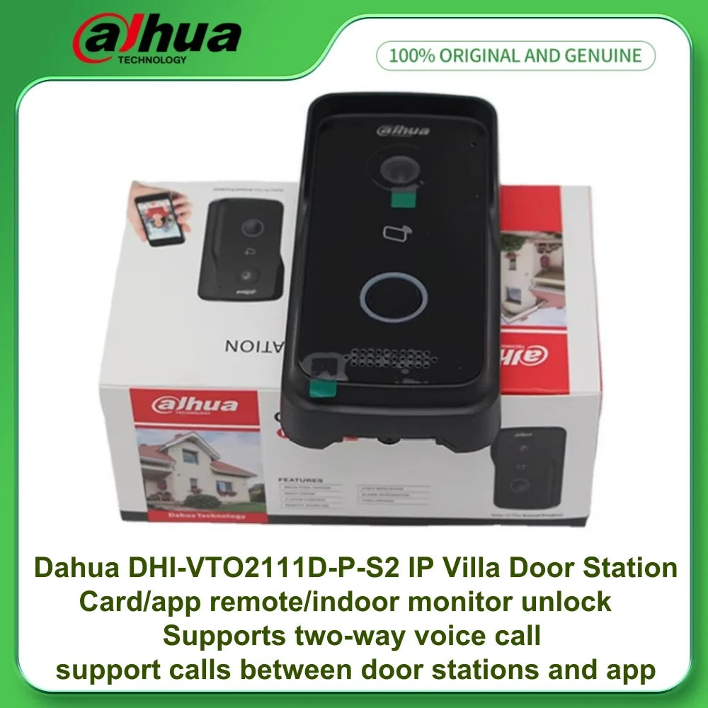 Portero automático IP Dahua DHI-VTO2111D-P-S2 para villas con llamada de voz bidireccional, alarma antisabotaje, alimentación PoE, dos cerraduras y cámara de alta definición.