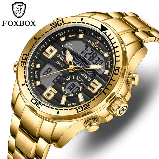 Relojes digitales Foxbox para hombre, reloj de pulsera deportivo de cuarzo de lujo superior, reloj de pulsera de acero militar resistente al agua, reloj de pulsera de cuarzo, reloj para hombre