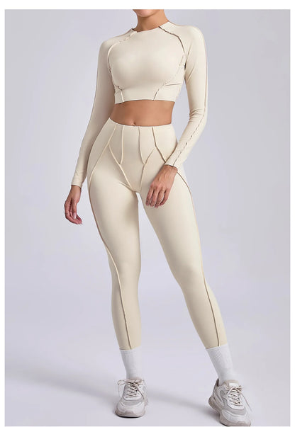 Yoga Set Workout Tracksuits 2 Pieces Gym Clothes Sportswear Yoga Suits For Women Fitness Set Sports Long Sleeved Gym Leggings