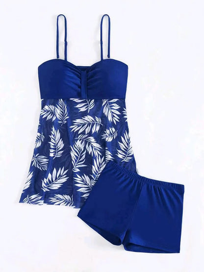 2025 Vestido corto tankini con pantalones cortos traje de baño para mujer traje de baño femenino acolchado estampado traje de baño natación ropa de playa verano