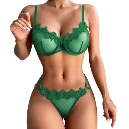 Conjunto de lencería sexy Tornova, color sólido, encaje transparente, conjunto de dos piezas, encaje de malla con parches, ropa interior femenina atractiva.
