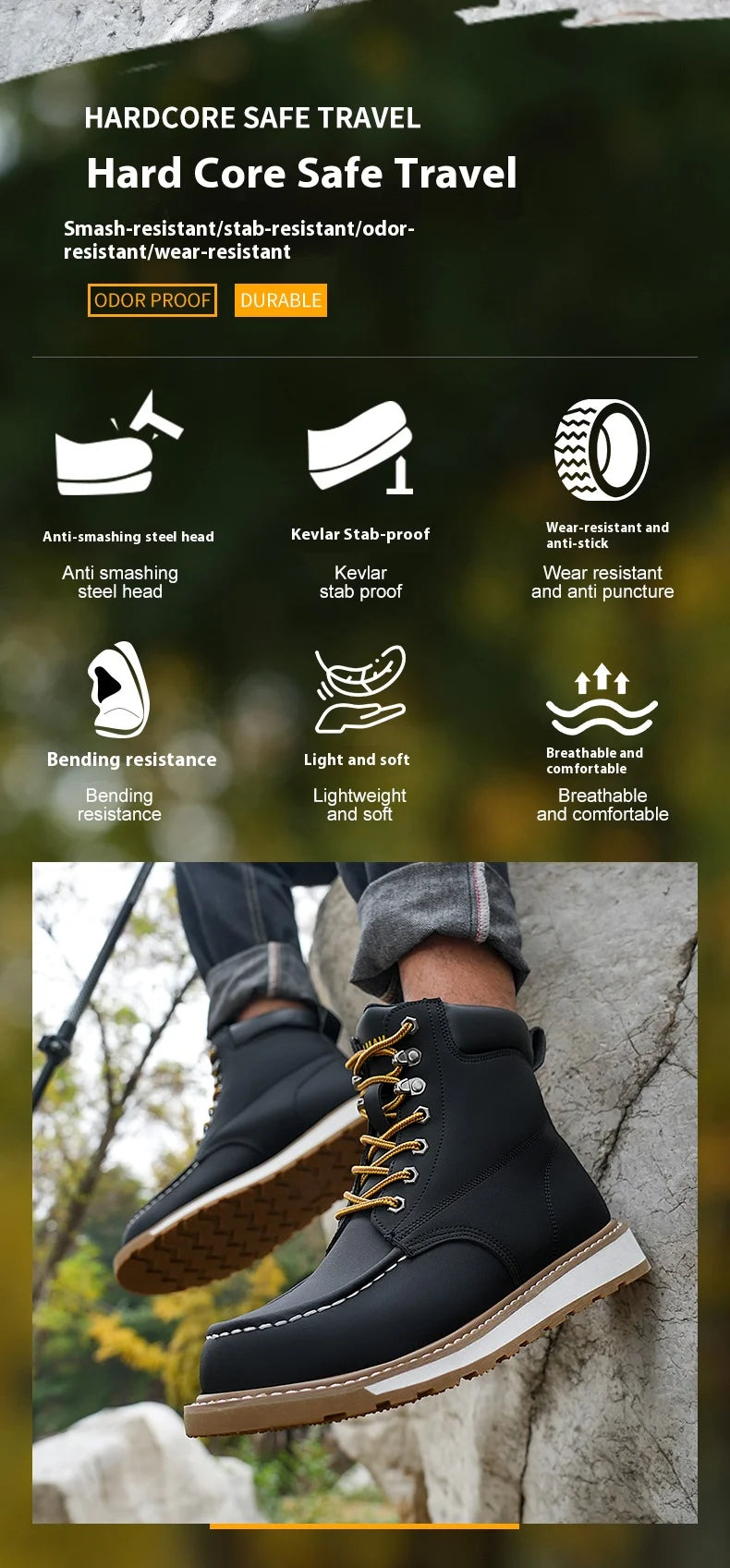 Botas de trabajo para hombre, con puntera de acero, puntera blanda, impermeables, antideslizantes, antiperforación, resistentes al deslizamiento, botas de seguridad para el trabajo.