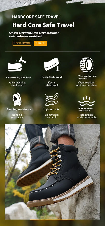 Botas de trabajo para hombre, con puntera de acero, puntera blanda, impermeables, antideslizantes, antiperforación, resistentes al deslizamiento, botas de seguridad para el trabajo.