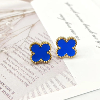 Pendientes de nácar con cuatro hojas de acero inoxidable con diseño de hierba de la suerte, chapados en oro y con retención de color, versátiles para mujer