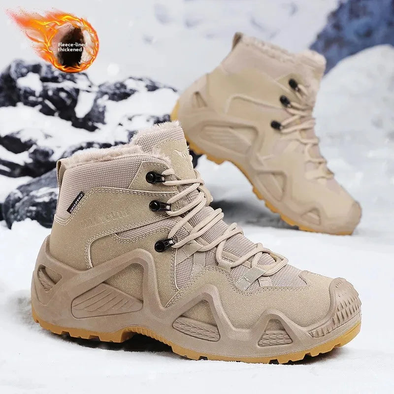 Botas de escalada altas para hombre, antideslizantes, de algodón grueso y cálido, con forro polar, para exteriores, otoño/invierno, talla grande