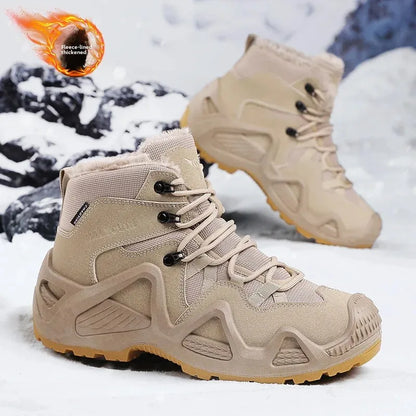 Botas de escalada altas para hombre, antideslizantes, de algodón grueso y cálido, con forro polar, para exteriores, otoño/invierno, talla grande