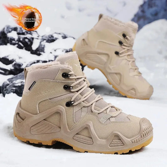 Botas de escalada altas para hombre, antideslizantes, de algodón grueso y cálido, con forro polar, para exteriores, otoño/invierno, talla grande