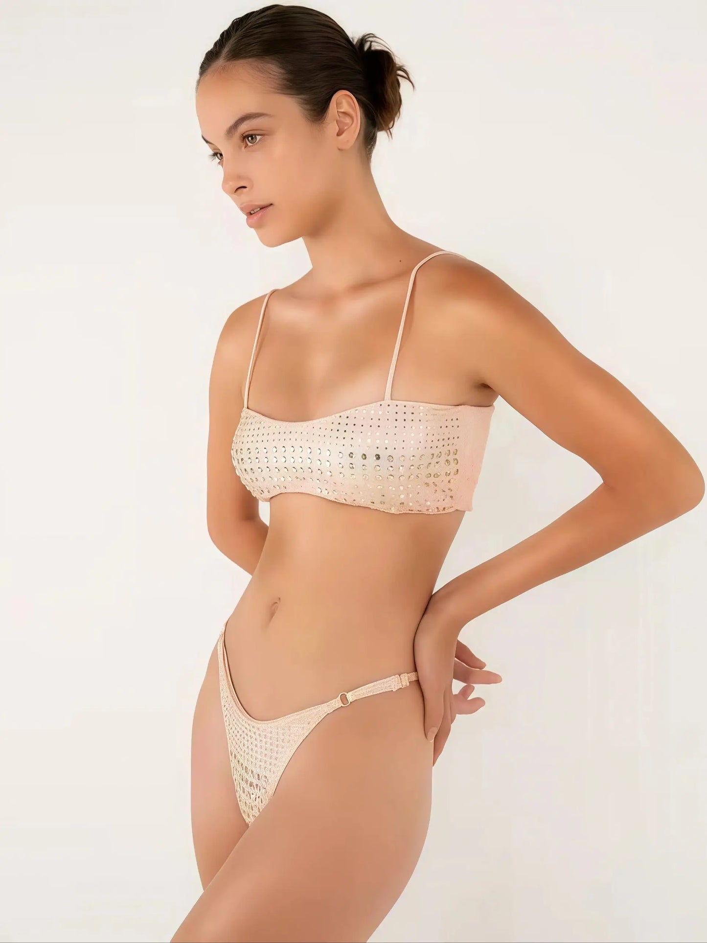 Bikini de diamantes 2025, bañador sexy para mujer, bikini bandeau con efecto push up, bañador femenino brillante, traje de baño floral, ropa de playa