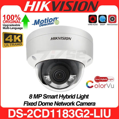 Cámara IP Hikvision ColorVu Smart Hybrid Light de 8 MP DS-2CD1183G2-LIU DS-2CD1183G2-LIUF MD 2.0 con detección humana, micrófono, ranura para tarjeta SD, IP67 y PoE.