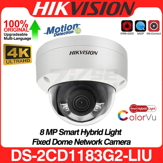 Cámara IP Hikvision ColorVu Smart Hybrid Light de 8 MP DS-2CD1183G2-LIU DS-2CD1183G2-LIUF MD 2.0 con detección humana, micrófono, ranura para tarjeta SD, IP67 y PoE.