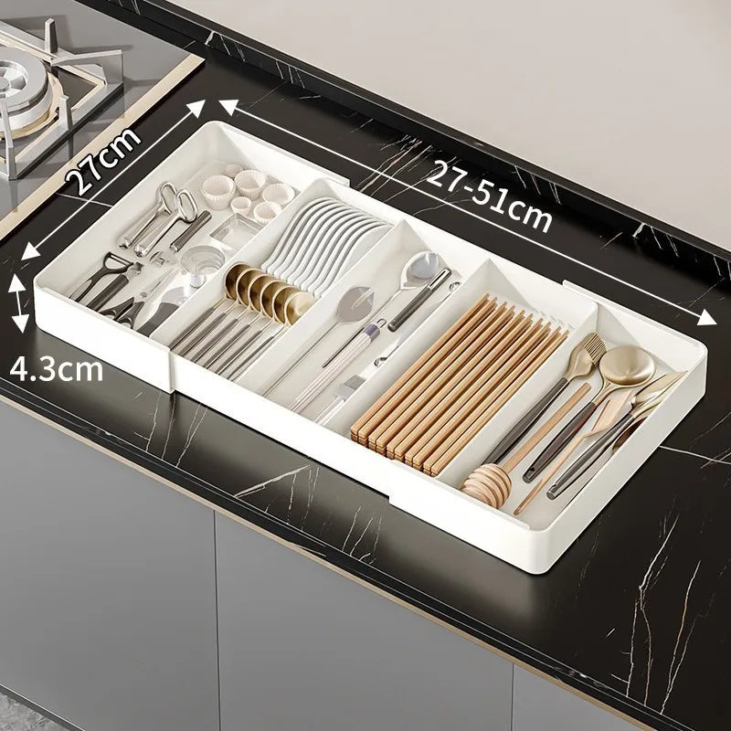 Organizador de plástico ajustable y versátil, ligero y de gran capacidad para escritorio, cajón, cafetería, cocina, oficina, etc.