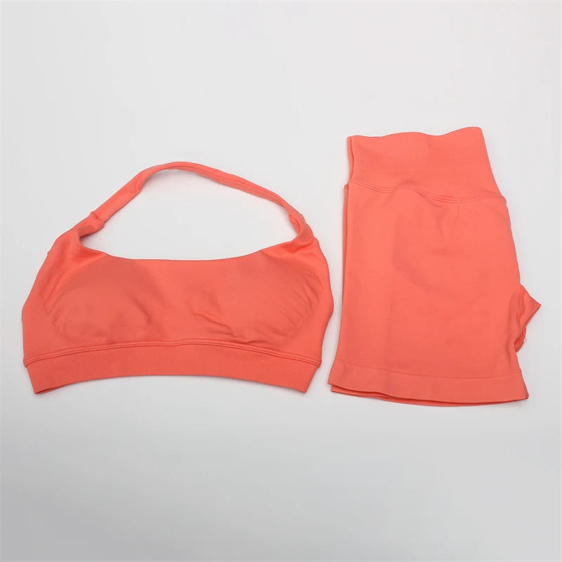 Women's Electric Blue Blossom High Stretch Top Sports Bra Shorts Set Comfortable Gym Workout Yoga Active Wear Impact Outfit