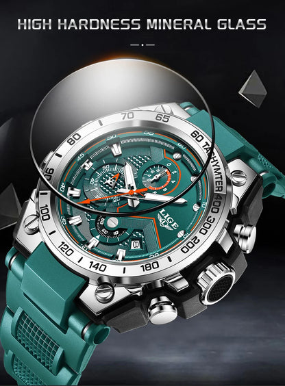 Reloj LIGE para hombre, multifunción, correa de silicona, resistente al agua, luminoso, calendario, moda, deportivo, cuarzo.