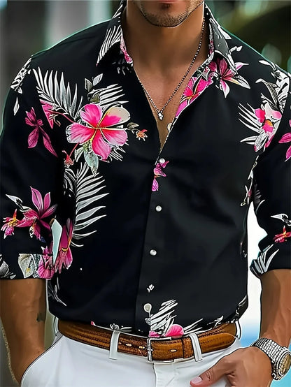Camisa casual estampada para hombre 2025 con mangas largas transpirables y botones de plomo adecuada para primavera y otoño.