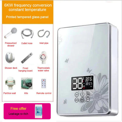 Calentador de agua eléctrico instantáneo DMWD con control remoto para baño y cocina, sin tanque, para ducha con grifo y pantalla LED de temperatura