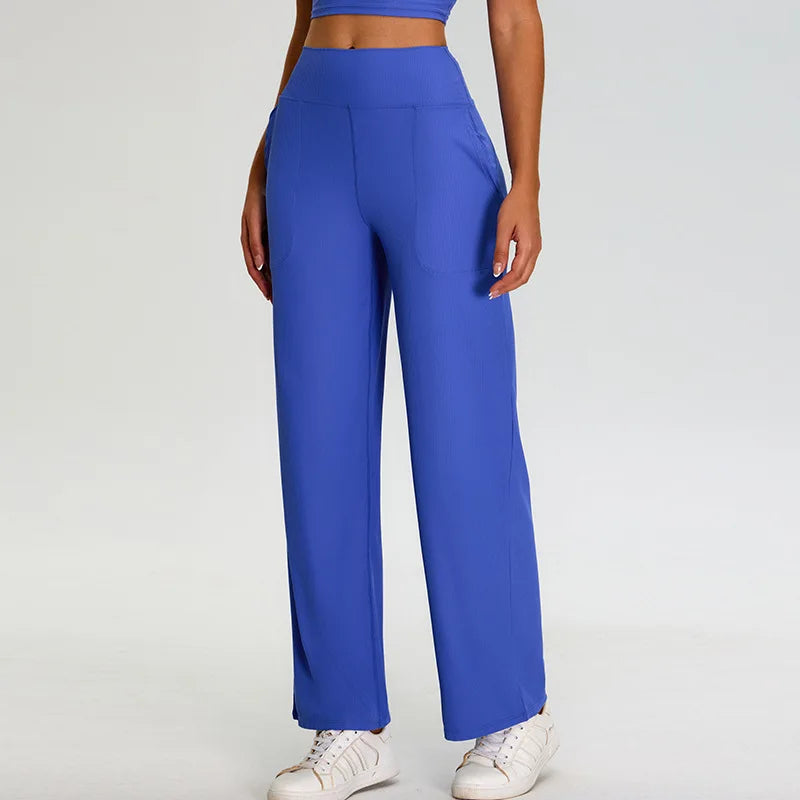Pantalones de Yoga acanalados para mujer, leggings deportivos para gimnasio, leggings de cintura alta para fitness, pantalones deportivos para correr al aire libre, pierna recta.